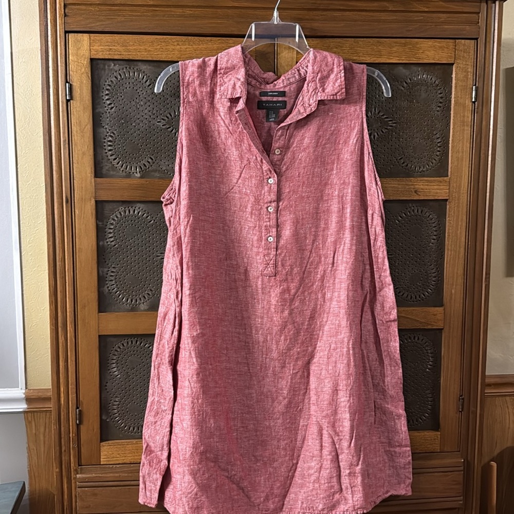 Tahari Crimson Linen Blouse